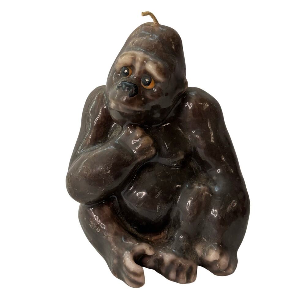Vintage Glossy Molded Wax Animal Candle Gorilla Monkey Single Wick 5"